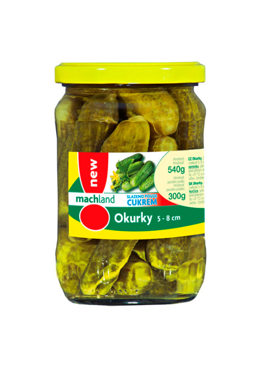 Okurky Machland sterilované v kořeněném sladkokyselém nálevu 5-8 cm 580 g