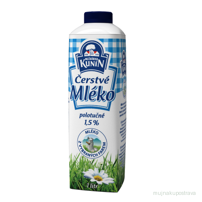 Čerstvé mléko polotučné Kunín 1,5%