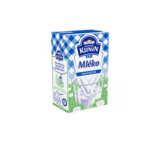 Trvanlivé mléko polotučné Kunín 4 x 1,5%