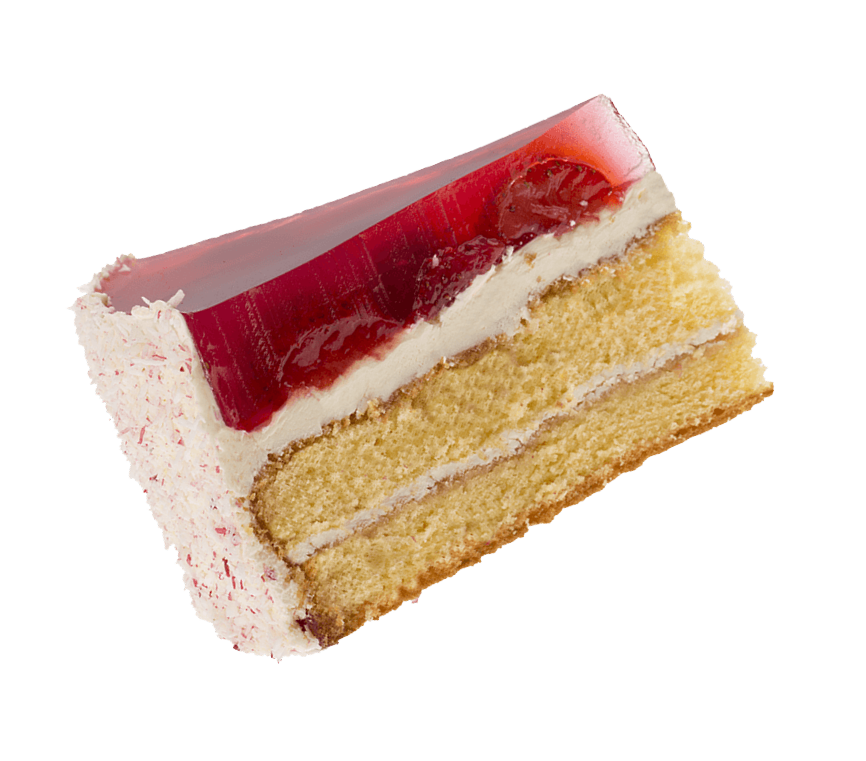 Řez jahodopiškotového dortu 130g