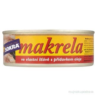 Sokra Makrela ve vlastní šťávě s přídavkem oleje-  240g